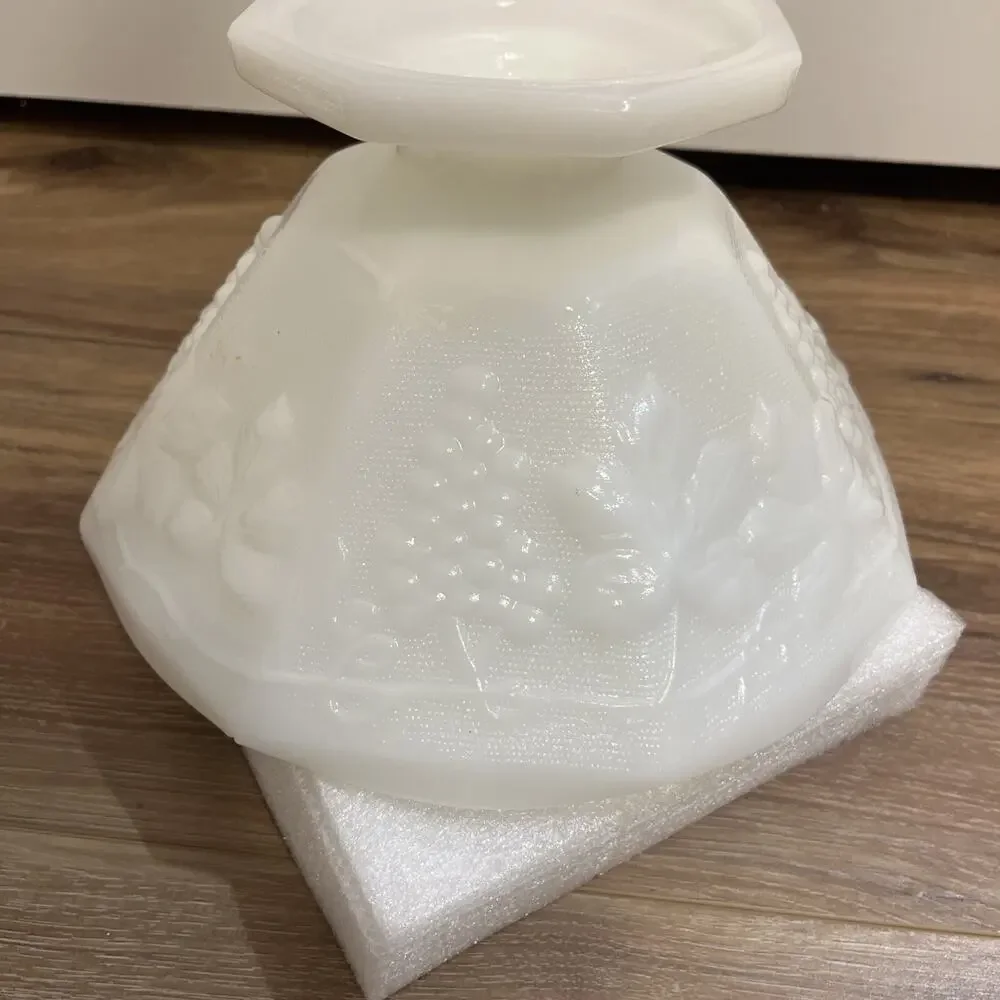 Vintage Anchor Hocking Milk Glass Large Footed Serving Bowl mid century  1950s